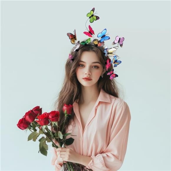 Butterfly Crown Headband | Fascinator Costume Headpiece | Tea Party & Halloween - Picture 6 of 8